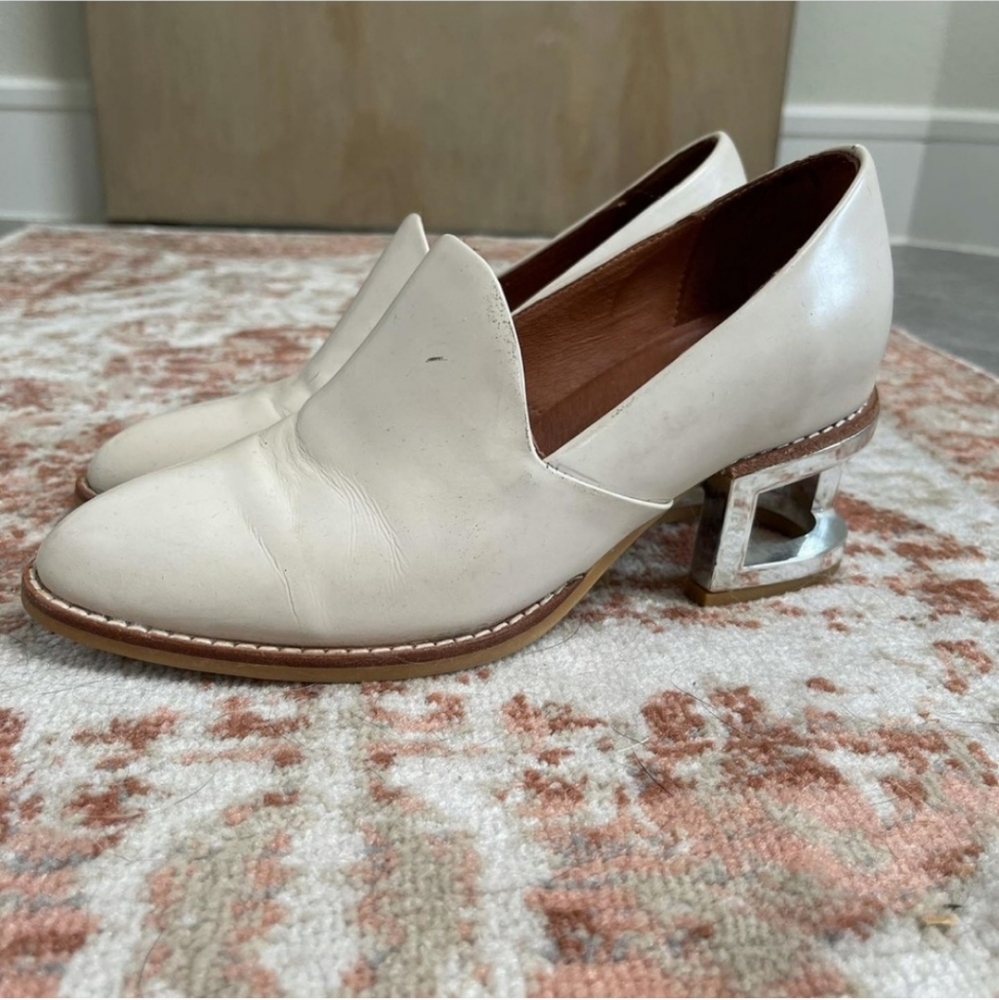 Elegant White Loafers with Silver Heel